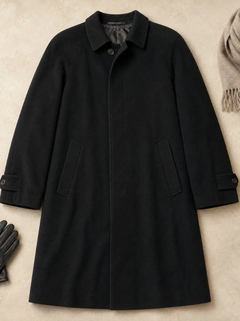 Movimento Made in Italy 100% Cashmere Black Overcoat Size 52 / 42 - Picture 1 of 8